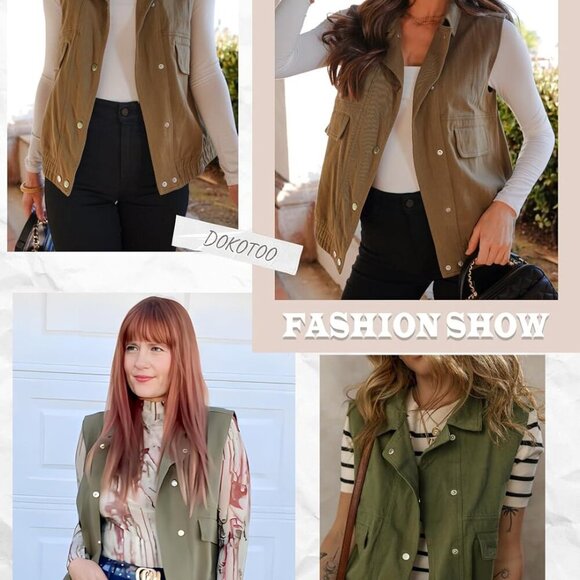 Womens Vests 2025 Fall Outerwear Button-Down Lapel Collar Elastic Hem Sleeveless - Picture 5 of 5